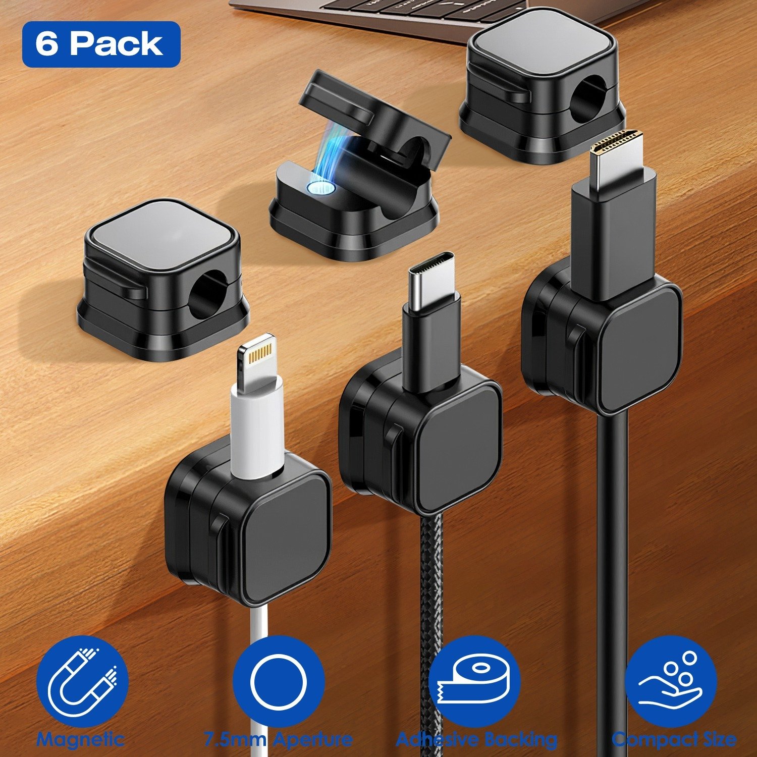 Magnetic Cable Organizer Clips – 6 Pack